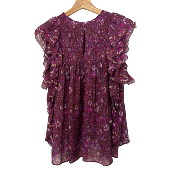 Ulla Johnson Addie Smocked Ruffle Silk Top Size 0 Floral Paisley Print - Picture 5 of 12
